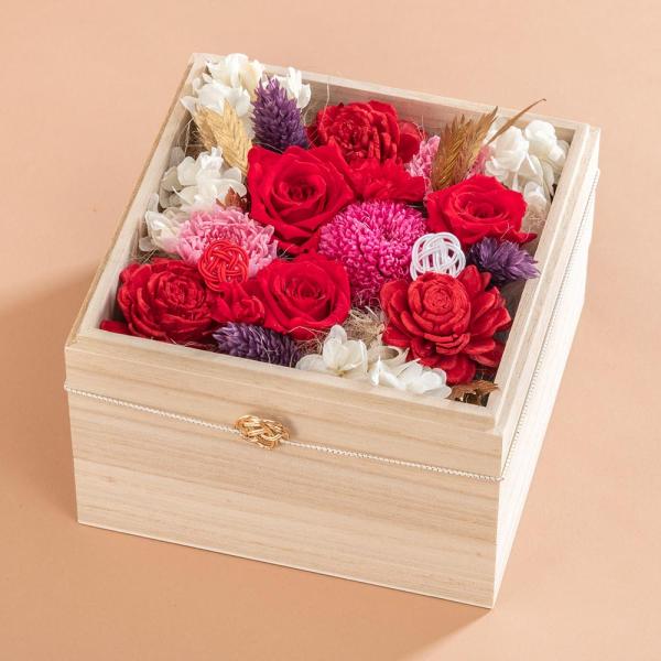 日比谷花壇公式 誕生日 花 桐箱プリザーブドフラワーアレンジメント「結心 レッド」 記念日 お見舞い 出産祝い 結婚記念日