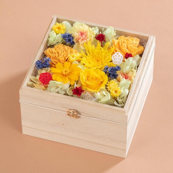 日比谷花壇公式 誕生日 花 桐箱プリザーブドフラワーアレンジメント「結心 イエロー」 記念日 お見舞い 出産祝い 結婚記念日