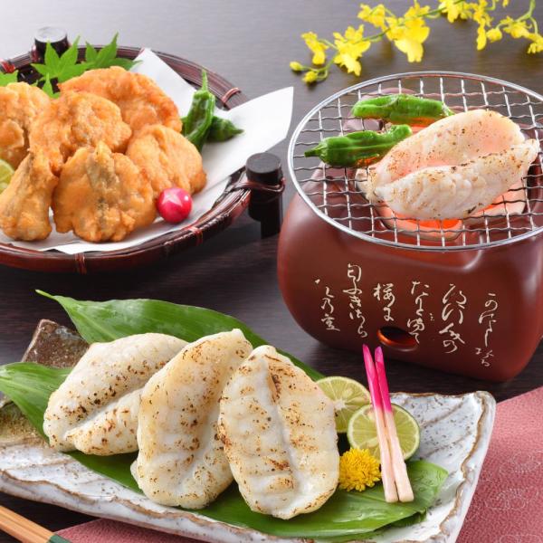 やさしい塩味のふく一汐（一夜干）と揚げ上がり香ばしいふくの唐揚げ、国産天然ふくを使用した定番のふく加工品のベーシックでお手軽な詰合せです。【内容量】・ごまふぐ一汐150g・ごまふぐ唐揚げ150g【原料原産地】ごまふぐ(天然国産)【賞味期限】...