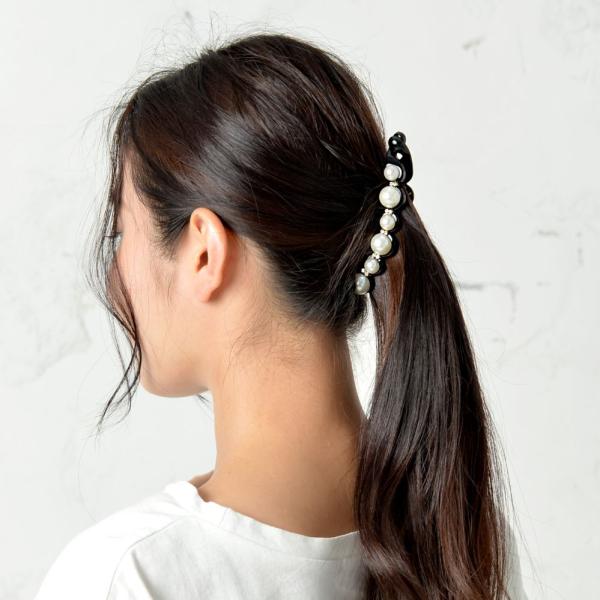 ヘアクリップ　アウトレットランダムパールとラインストーンのバナナクリップ　パールのずれ接着剤のはみだし等あり　訳あり　上品　ハーフアップ　
