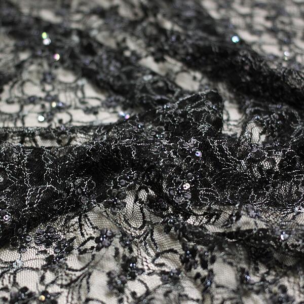 インド A P Fashions ポリエステル チュールレース 波紋風花柄スパンコール シャイニーブラック W 着分生地 125cm A 服地のひでき 通販 Yahoo ショッピング