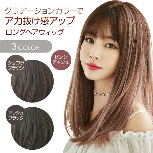 ウィッグ ロング ストレート 黒髪 ロング ネット 付き レディース  ブラック