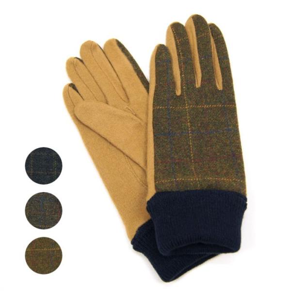 チェック柄 切替 リブ ニット グローブ 手袋 5本指 ギフト対応
