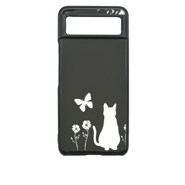 Google Pixel 8 ピクセル8 ブラック ハードケース 猫 ネコ 花柄 a026