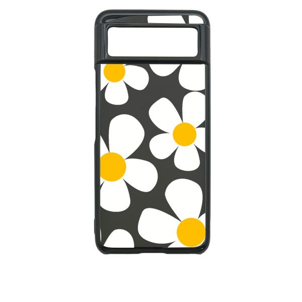Google Pixel 8 ピクセル8 ブラック ハードケース デイジー 花柄 レトロ フラワー