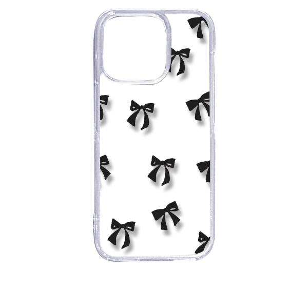 iPhone15 Pro アイフォン15プロ クリア ハードケース リボン(ブラック