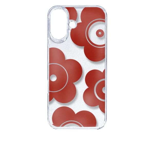 iPhone16 アイフォン16 クリア ハードケース t026-レッド 花柄