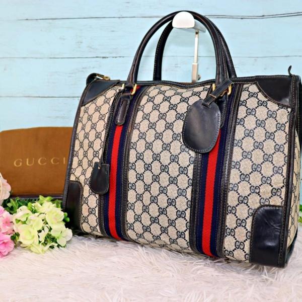 【美品】オールドグッチ シェリーライン GGキャンバス ボストンバッグ 鍵付き オールドグッチ 鍵付きボストンバッグ シェリーライン GGスプリーム 大