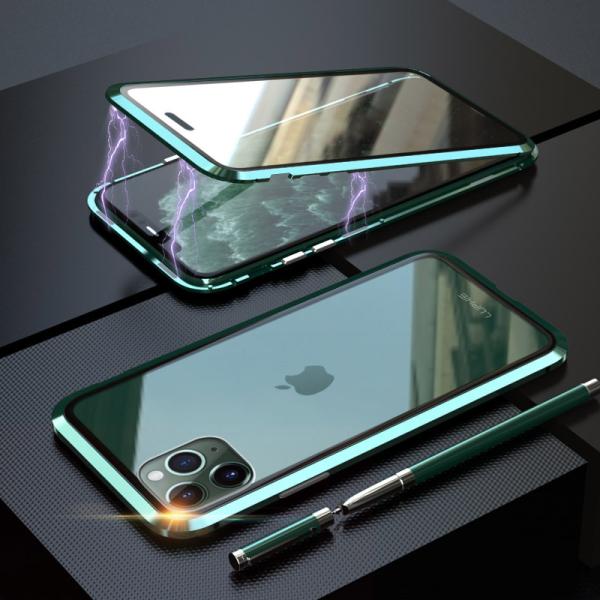 luphie 正規品 iPhone12 12Pro 全面保護 両面ガラス iPhone SE(第2世代) iPhone7 ケース iphone11 promax ケース アルミバンパー マグネット クリア アイフォン