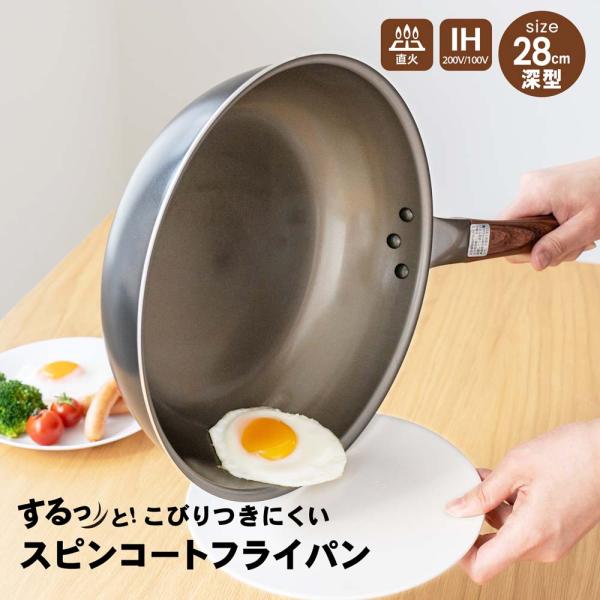 コーナンオリジナル LIFELEX スピンコートフライパン  28cm/IH対応 深型／こびりつきにくい フッ素コート 料理 ライフレックス