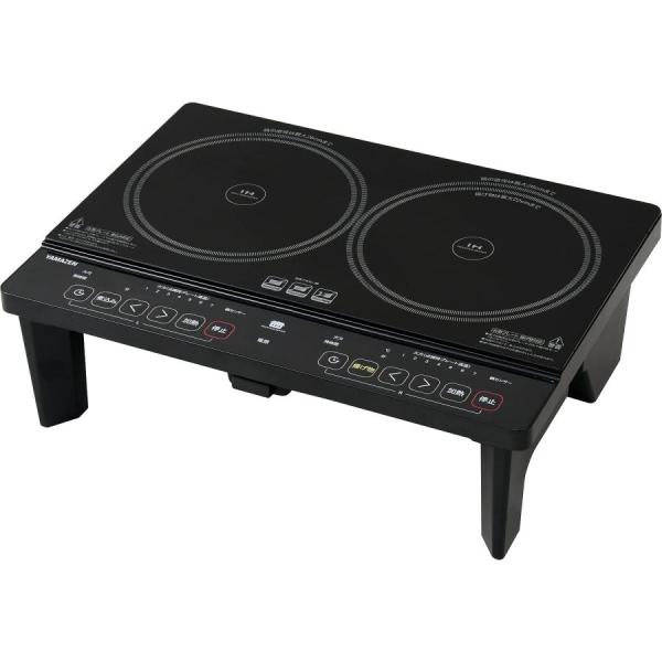山善 YAMAZEN 2口 IHコンロ IHクッキングヒーター 1400W 脚付き (幅56cmタイプ) ブラック YES-WL1456(B)