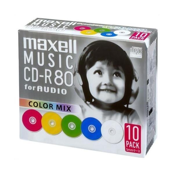 maxell 音楽用 CD-R 80分 カラーミックス 10枚 5mmケース入 CDRA80MIX.S1P10S