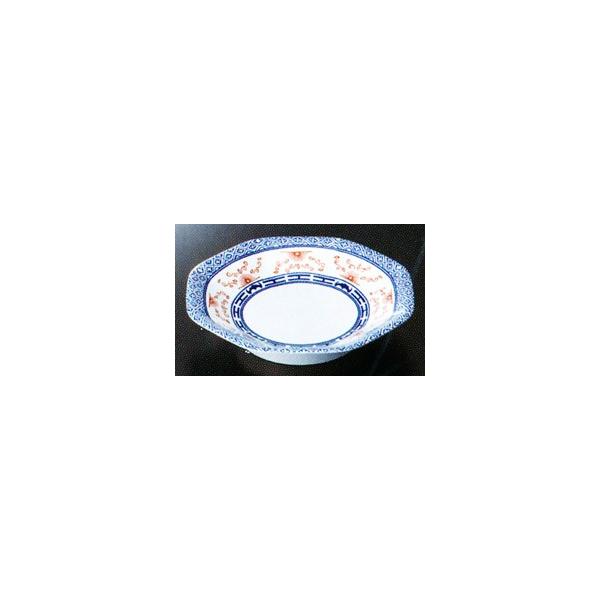 スリーラインメラミン食器 蛍中華・赤絵 八角皿187×39mm（蛍中華）品番