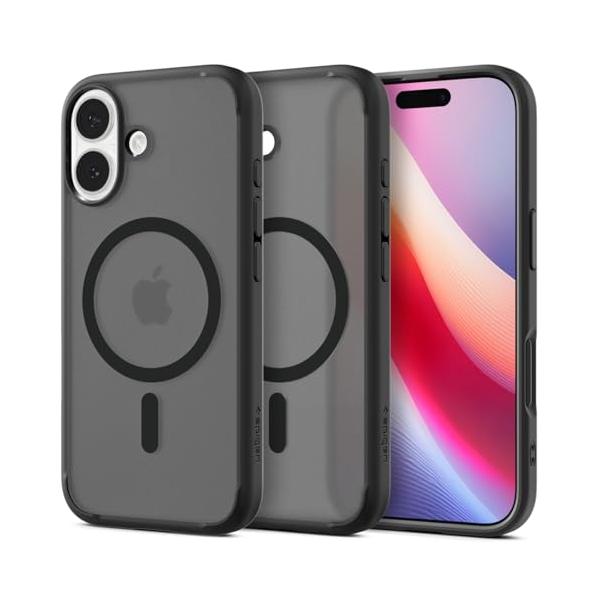 ◆商品名：Spigen iPhone 17 MagSafe対応 半透明 指紋防止 ストラップホール 米軍MIL規格 ウルトラ・ハイブリッド・マグフィット (フロスト・ブラック) ACS10085【?MagSafe完璧対応】強化されたマグネッ...