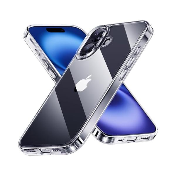 NIMASO iPhone 16 用 ケース クリア 背面 強化ガラス 9H硬度 米軍MIL規格 SGS認証 耐衝撃 傷つけ防止 透明 薄型 バンパー