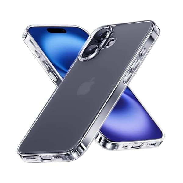 NIMASO iPhone 16 用 ケース マット 背面 強化ガラス 9H硬度 米軍MIL規格 SGS認証 耐衝撃 傷つけ防止 半透明 薄型 バンパ