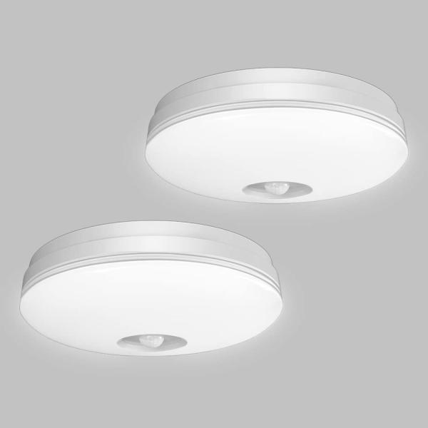LEDセンサーライト 小型 人感センサー付 マイクロ波センサー LEDシーリングライト 4畳 玄関灯 廊下灯 10W消費電力 60W相当 1100lm 天井照明 昼白色 2個セット