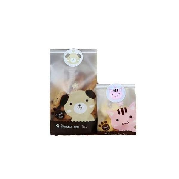 ノーブランド品かわいい ラッピング 袋 犬と猫 2タイプ 50枚ｘ2 100枚