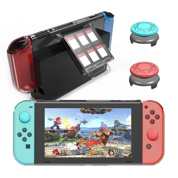 Nintendo Switch カバー 12枚ゲームカード収納 保護ケース 最新アイテム ジョイコンボタンキャップ２枚 耐衝撃 分離式 スタンド機能付き