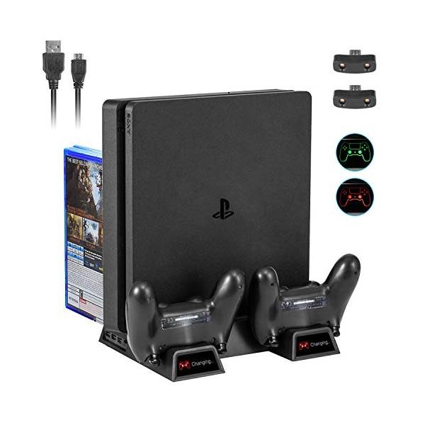 Ps4 Ps4プロ Ps4スリム 縦置きスタンド Ps4多機能スタンド 正規品送料無料 コントローラー2台充電 Usbハブ3ポート Ps 空冷ファン2基付き