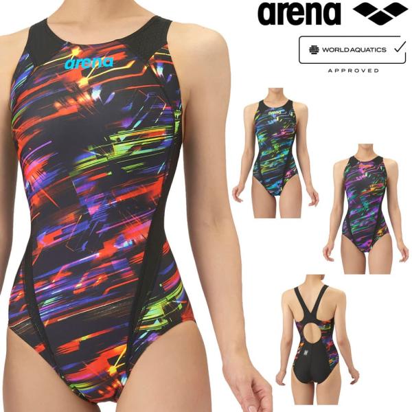 アリーナ ARENA 競泳水着 レディース WA承認モデル レーシングワンピース オープンバック AQUA RACING ECO AQUA STRIPE-D 2025年秋冬モデル AS5FRC64L fina マーク あり