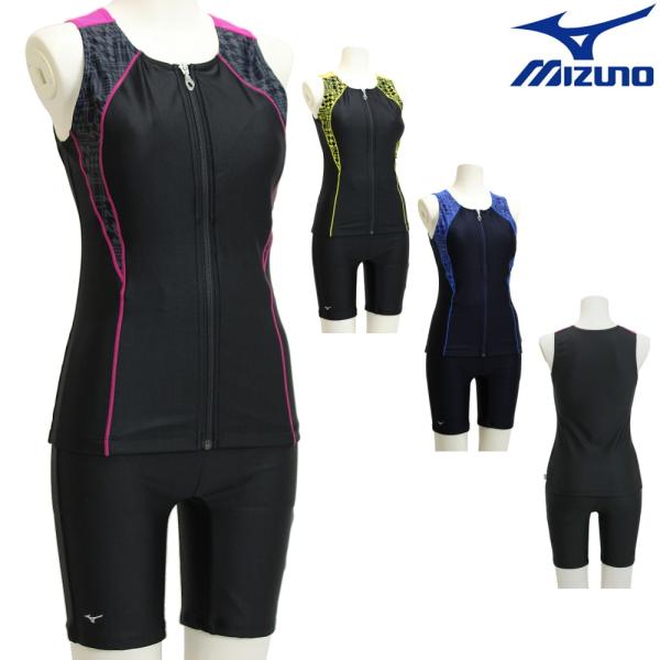 店頭展示品 ミズノ MIZUNO フィットネス水着 レディース セパレーツ ファスナー付き 袖なし パッド付き N2JG2867