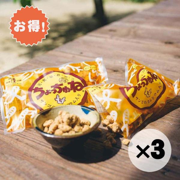 『ちょっちゅね ピーナッツ』は、健康と美味しさを兼ね備えたスナックです。厳選されたピーナッツに、天然のサンゴから採れたカルシウムを加えました。お得な３個セットです。サクサクとした食感とほんのりした塩味は、一度食べたらやみつきになるおいしさで...