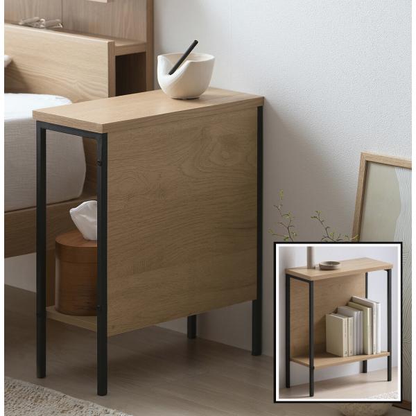 間仕切り、ナイトテーブル等多目的に使えます。魅せる収納と隠す収納、どちらも兼ね備えたサイドテーブル。約18cmの奥行きスリムな設計で空間を広く使えます。ブラックスチールとあたたかな木目調の木材の組み合わせで、スタイリッシュなお部屋を演出。本...