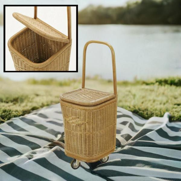 籐　ラタン　キャリーバスケット　キャリーカー　キャリーカート　買い物カート ラタン 籐 ショッピングカート アジアン キャリーケース バスケット