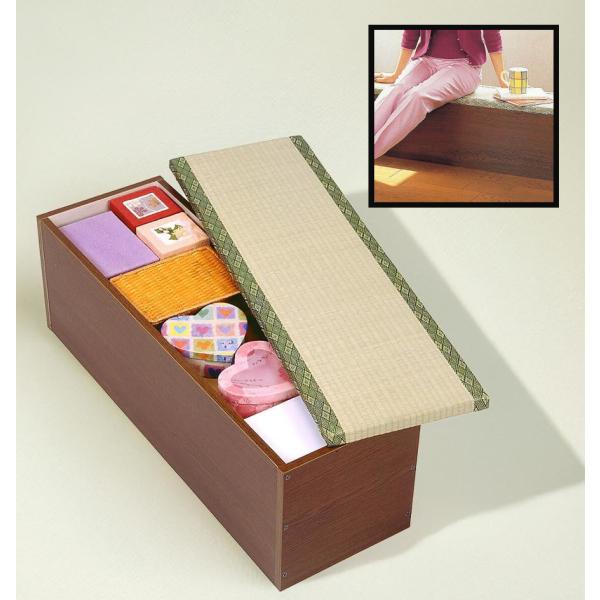 内部は長尺物の収納庫として使用できます。サイズW91×D30×H32.5cm収納部内寸約W87.5×D26×H28cm約9.5kg素材プリント紙化粧繊維板、座部い草、インシュレーションボード、ウレタンフォームお客様組立品日本製送料無料沖縄/...