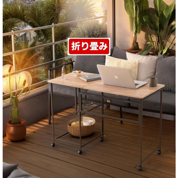 折りたたみキッチンワゴン　テーブルワゴン　電源付　キャスター付　ダークブラウン 折りたたみ式 テーブル デスク 机 キッチンワゴン キャスター付き