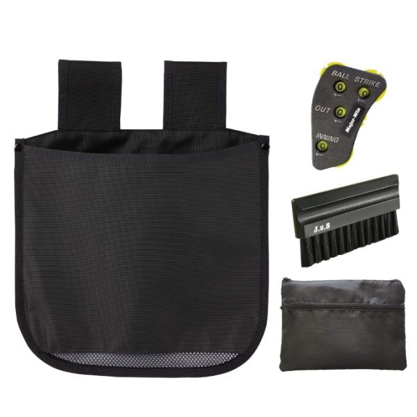 4点セット球審用ボールを4個収納できるボールバッグ、ホームベースの泥・土・砂を除去できるブラシ、審判には必須のインジケーター、収納ポーチの4点セット■セット内容：・ボールバック/全天候型防水加工・ブラシ/スクレーパー（ 土、泥除去 )機能付...