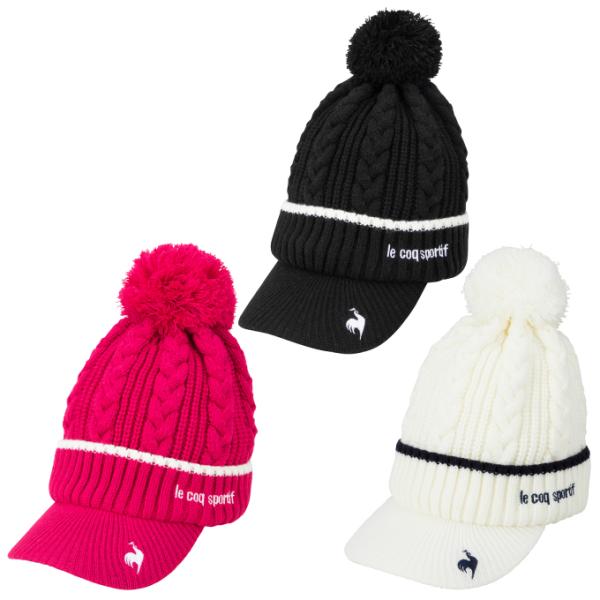 冬の定番、庇つきのニットキャップ。折り返し部分の配色のラインとケーブル柄、大きめな梵天が特徴。冬のゴルフコーディネートに欠かせないアイテム。■カラー：BK00 ( ブラック )、WH00 ( ホワイト )、PK00 ( ピンク )■サイズ：...