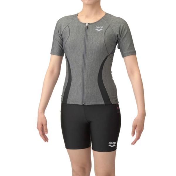 アリーナ arena フィットネス水着 セパレート レディース すらっとフルジップ半袖セパレーツ AS5SWF44L-GYBK アリーナ（arena） フィットネス水着 セパレート レディース すらっと