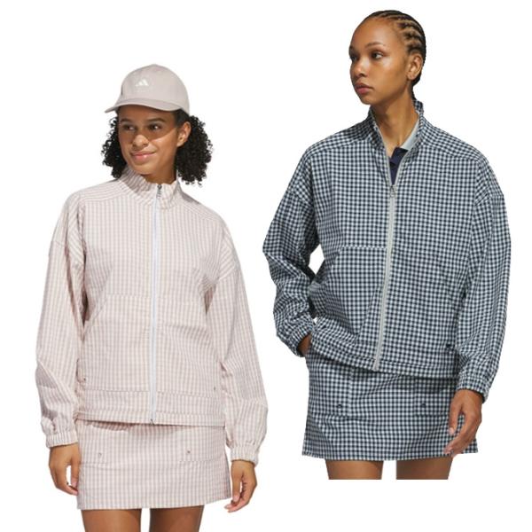 【新品タグ付き】adidas　アディダス　ジップアップブルゾン　ゴルフウェアにも adidas アディダス ゴルフウェア ブルゾン レディース ギンガム