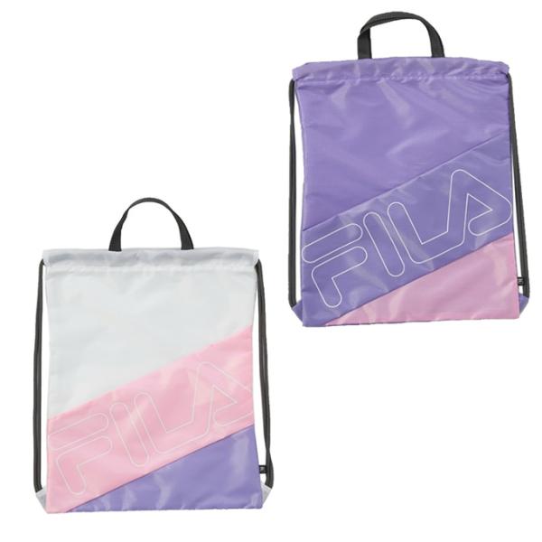薄くて軽いポリエステルリップ素材のFILAナップサック。背中側にファスナー開きのポケット付き。ジム、水泳、ショッピングと汎用性があります。A4も入る大きさなので小分けバックとしても使えます。縦45cm■カラー：PK、WT■サイズ：F■素材：...