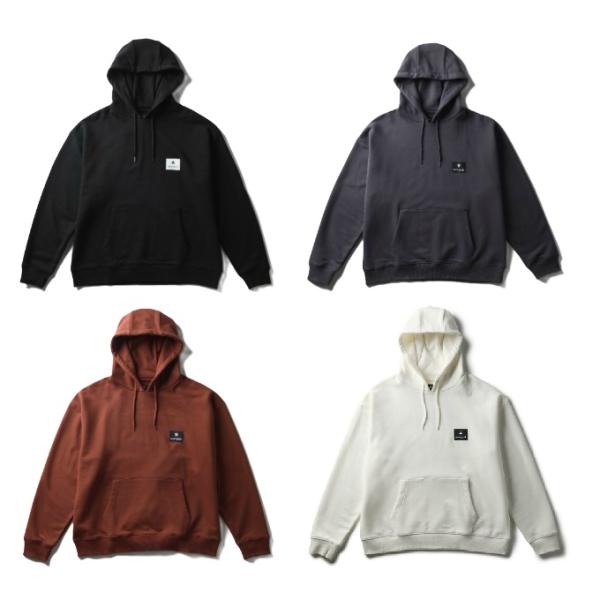 身幅肩幅に適度なゆとりを持たせ、身体の線を拾いにくいフィット感のシルエットです左胸にボックスタイプのロゴ、バックネックに＊マークのプリントが入ります出し入れが容易なカンガルーポケットつきカラーはオフホワイト、チャコール、ライトブラウン、ブラ...