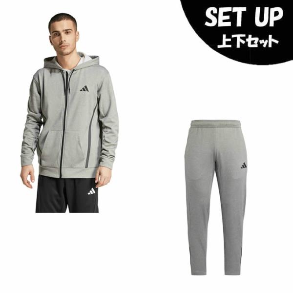 入手困難✨adidas フード付き　裏起毛　ジャージ　上下セット　グレー　美品 adidas（アディダス） スポーツウェア スウェット 上下セット メンズ M