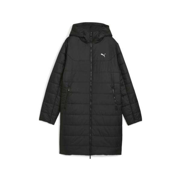 極美品 PUMA 撥水防寒 パデッドロングコート 黒 M 羽織 CELL ロゴ PUMA（プーマ） ロングコート レディース ESS フーデッドパデッドMD