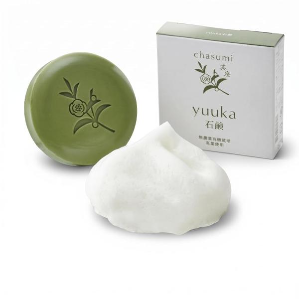 リニューアルゆうか石鹸 60g  固形 洗顔石けん 茶エキス配合 もっちり濃密泡 旧茶のしずく |敏感肌にもやさしく、潤いをキープする贅沢洗顔｜