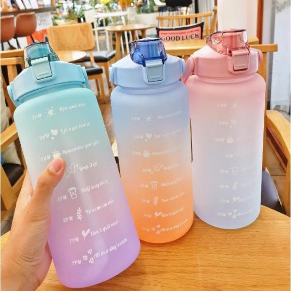 ウォーターボトル 2リットル 水筒 2000ml ストロー付き タイムマーカー  子供 目盛り 軽量 直飲み おしゃれ スポーツ 使いやすい おすすめ 人気 収納便利