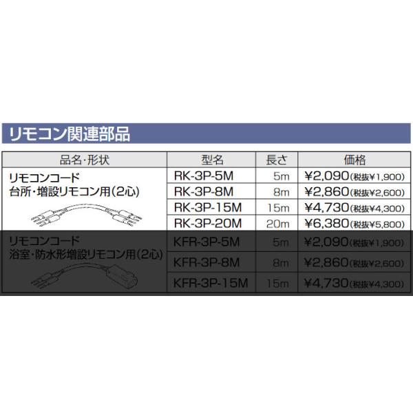 長府製作所 RK-3P-20M リモコンコード20m 台所・増設リモコン用（2心
