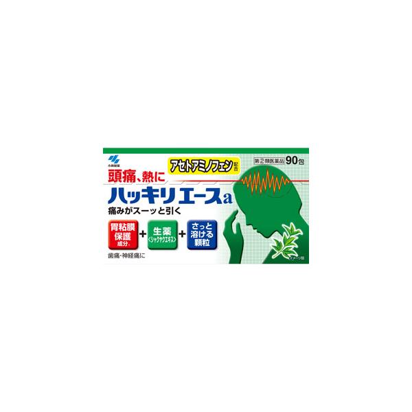 頭痛、熱に生薬鎮痛成分（シャクヤクエキス）を配合した頭痛薬です非アスピリン製剤です胃粘膜保護成分を配合した胃にやさしい頭痛薬です眠くなる成分は配合していません早く溶けるさわやかな緑の顆粒です