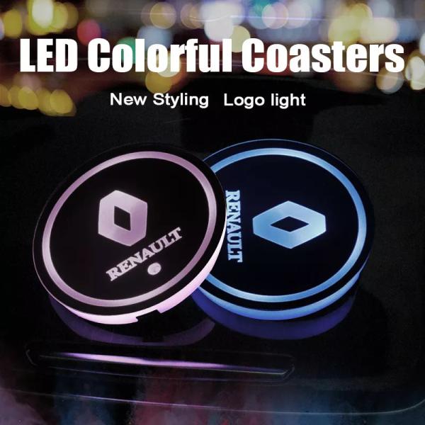 ルノーロゴ用LEDライト付きカーパッド,アイスカダールズジャー用ウォーターパッド4メガーヌ2ルナダスター,カップ,マット,アクセサリー