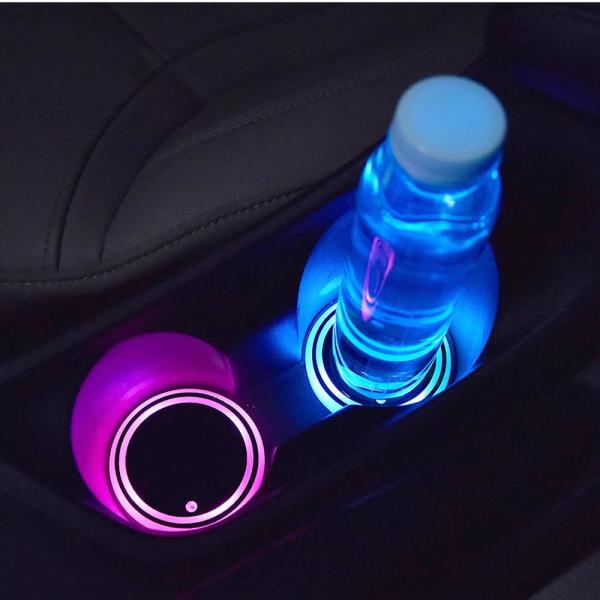 2個7色LED車 カップホルダー交換usb発光コースターアクセサリーキャデラックxts srx ats ctsルノーコレオスfluene