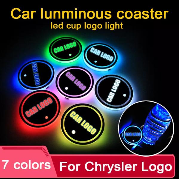 2個 LED車カップホルダーコースタークライスラーロゴライトセブリングコンバーチブル300c grand voyager ptクルーザーパシフィカcr