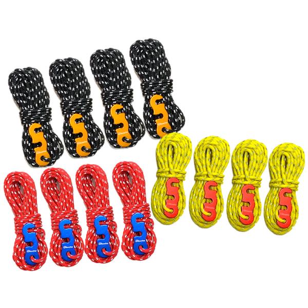 便利なテントロープ4本セット光に反射して目立ちます。パラコードの表面は熱や摩擦に強く、表面は高い耐摩耗性があり高耐久。内側の芯材も高強度ナイロン採用。キャンプ、アウトドア、ハイキングなど様々な野外活動、物を干したり荷物を固定したり、緊急用ツ...