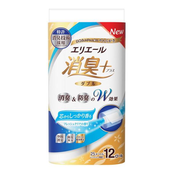 他サイト： エリエール消臭+ トイレットティシュー  ダブル  しっかり香るフレッシュクリアの香り 12ロールの商品画像