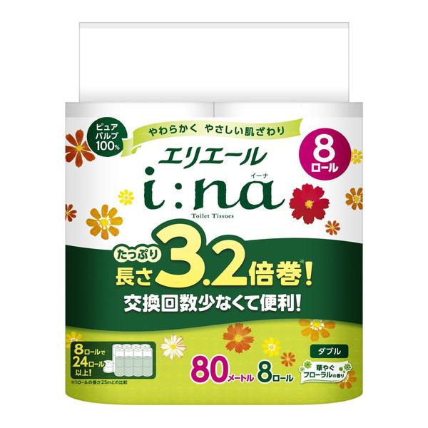 他サイト： 大王製紙 エリエール i:na イーナ トイレット 3.2倍巻 華やぐフローラルの香り ダブル 8ロール入の商品画像