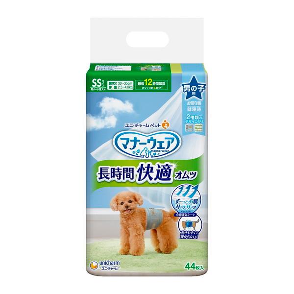 他サイト： ユニ・チャーム ペット マナーウェア 長時間快適オムツ 男の子用 SS 44枚入 ペット用紙おむつの商品画像